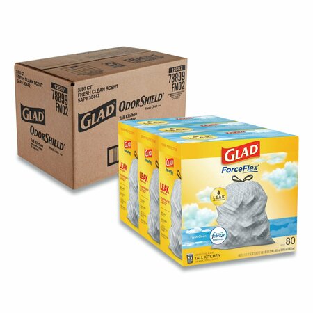 GLAD 13 gal Trash Bags, 24 in x 27.38 in, Extra Heavy-Duty, 0.72 mil, White, 240 PK 78899